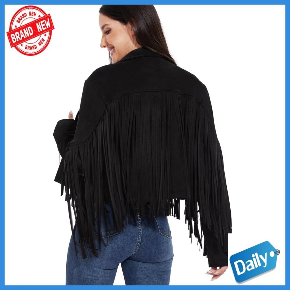 Fringe Leather Jacket Women's Cropped Coat Western Style S-XXL